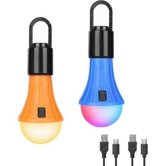 Rechargeable Camping Light Bulb, 7 Lighting Modes (White and RGB), Hanging Tent Lights, Rechargeable LED Bulbs for Emergencies, Power Outages, and