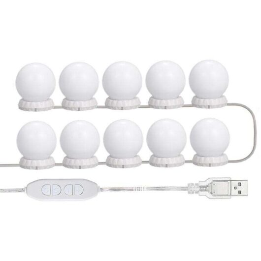 LED Mirror Lighting Kit for Dressing Table, with 10 Adjustable Bulbs, 10 Brightness Levels and 3 Lighting Modes, USB Type, White - White