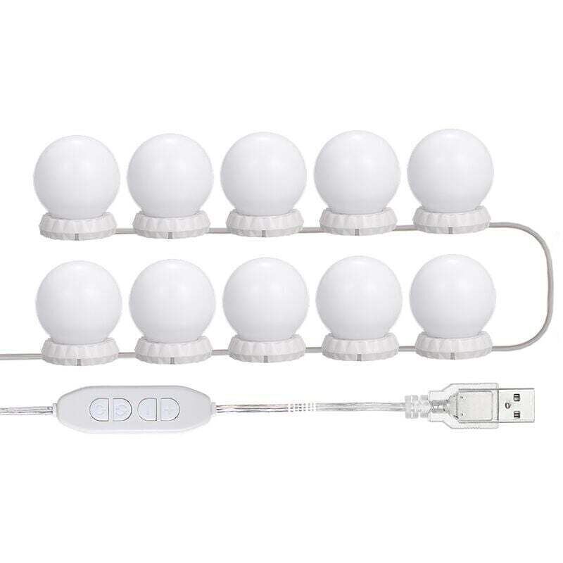 LED Mirror Lighting Kit for Dressing Table, with 10 Adjustable Bulbs, 10 Brightness Levels and 3 Lighting Modes, USB Type, White - White