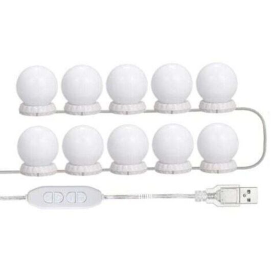 Led Mirror Light Kit For Vanity, With 10 Adjustable Bulbs, 10 Brightness And 3 Lighting Modes, Usb Type, White - White, TRIMEC