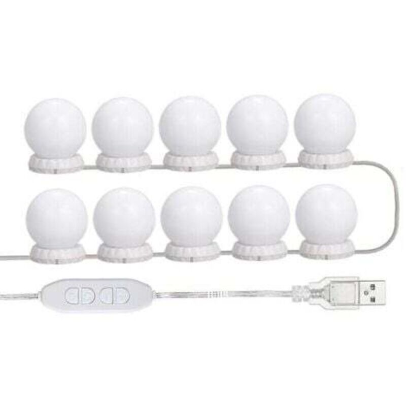 Led Mirror Light Kit For Vanity, With 10 Adjustable Bulbs, 10 Brightness And 3 Lighting Modes, Usb Type, White - White, TRIMEC