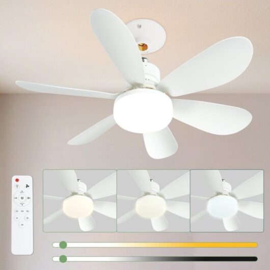 Odipie - 52cm Quiet Ceiling Fan with Light and Remote Control, 40W Ceiling Fan Lamp with E27 Socket, Living Room, 3 Speeds, 6 Blades