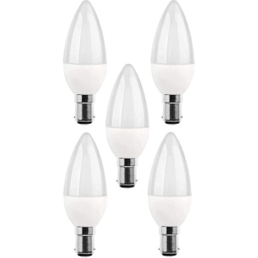 Pack of 5 5W LED B15 bulbs, equivalent to a 25W incandescent bulb, 270lm, daylight 3000K, C35 SBC B15 small bayonet cap [Energy Class A+]