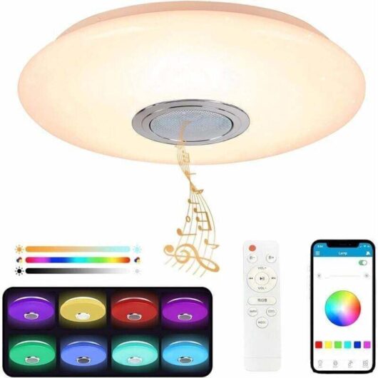 36W LED Ceiling Light with Bluetooth Speaker, Color Changing Ceiling Light, Remote Control and Mobile App, 3600LM, 3000-6500K, IP44, for Bedroom,